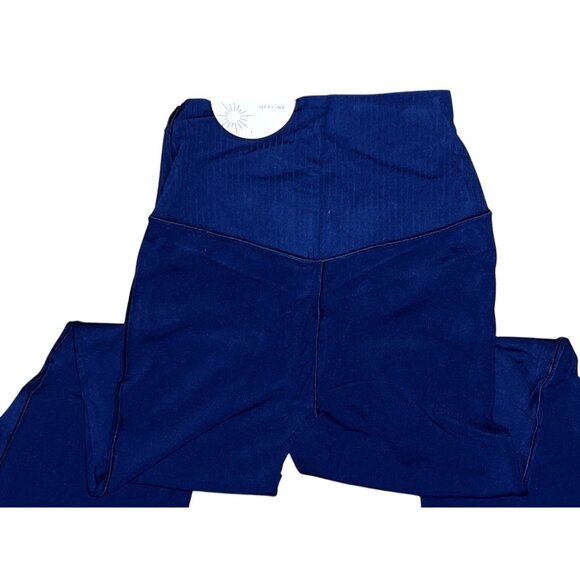 Aerie Offline Real Me Super Flare Crossover Waist Leggings Sz Small Short Navy - Picture 14 of 16
